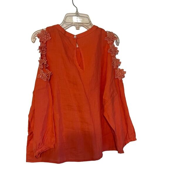 Anthropologie Eri + Ali Jemima Top Blouse Women's XS 100% Linen Cold Shoulder 3/ - Picture 2 of 5